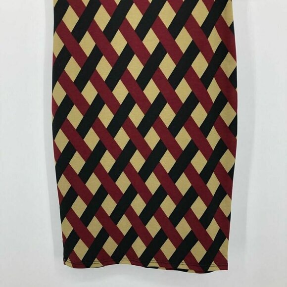 LuLaRoe Women's Julia Dress Trellis Diamond Print Tan Red & Black Size S Bodycon - Picture 3 of 5